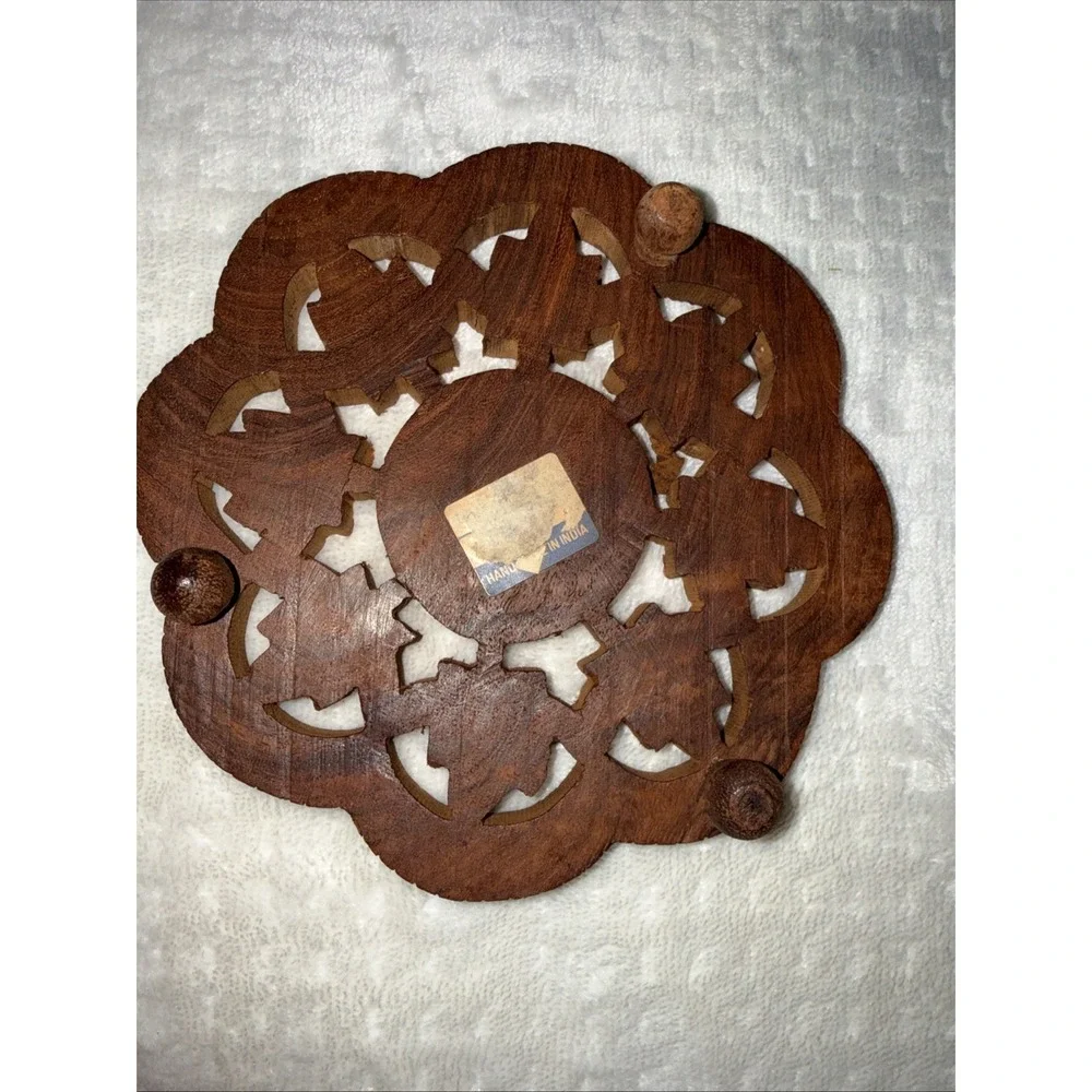 Vintage Wood Hand Carved Trivets Made In India 6